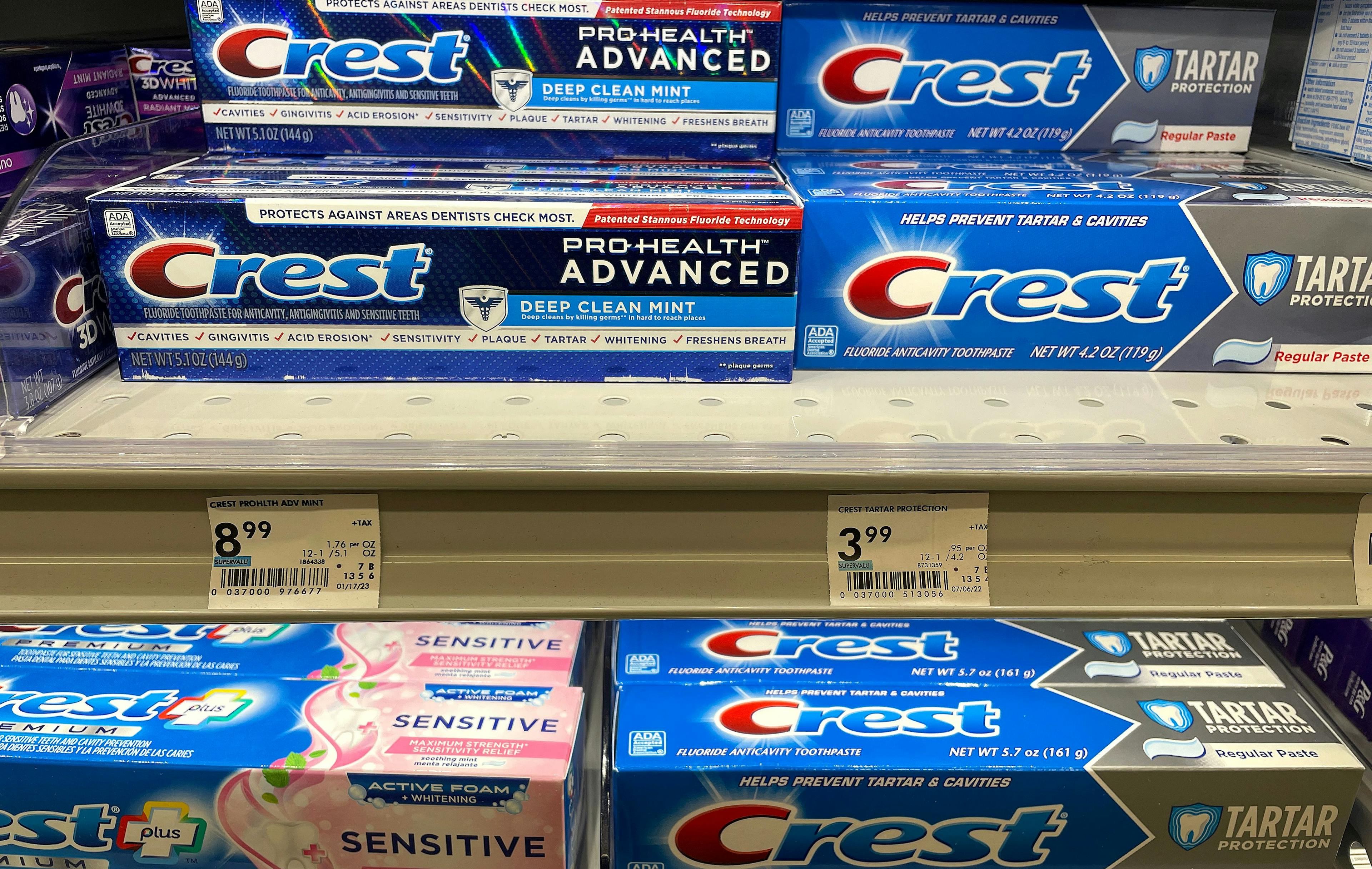 Crest toothpaste on store shelf