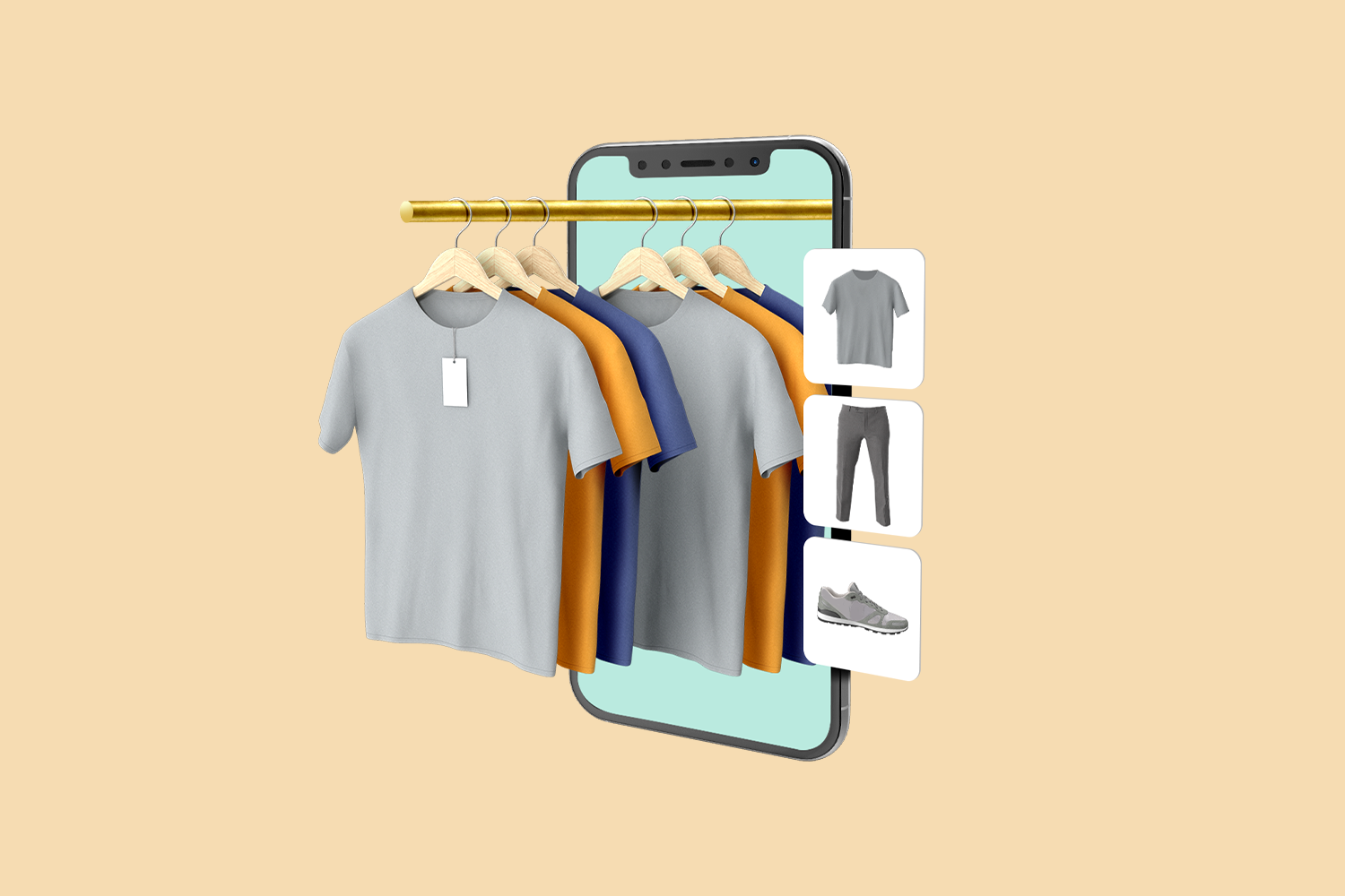 A retail t-shirt rack coming out of a smartphone